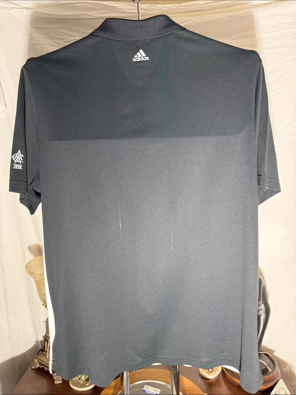 adidas White and Black Striped Golf Polo